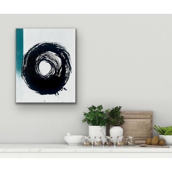 Abstract Black and Teal Modern Swirl Acrylic Painting 16” x 20” - Picture 4 of 10